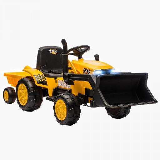 Tractor Eléctrico para Niños con Remolque Desmontable y Pala Batería 12V Motor Doble Control Remoto 2,4G Luces Música [10]