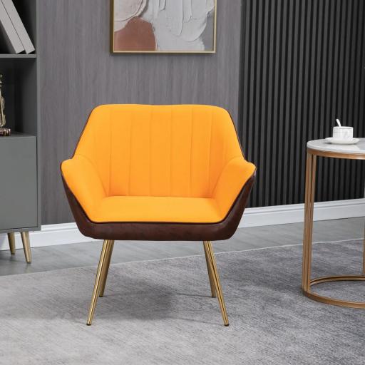 Silla de Cuero Sintético y Terciopelo con Respaldo a Rayas Patas Doradas y Asiento Acolchado para Salón Dormitorio Gris [5]