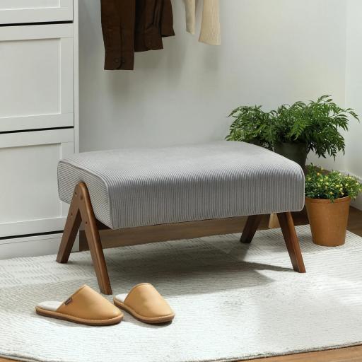 Reposapiés de Salón Taburete Bajo con Asiento Acolchado Patas de Madera para Sala de Estar Dormitorio 69x47x36 cm Gris