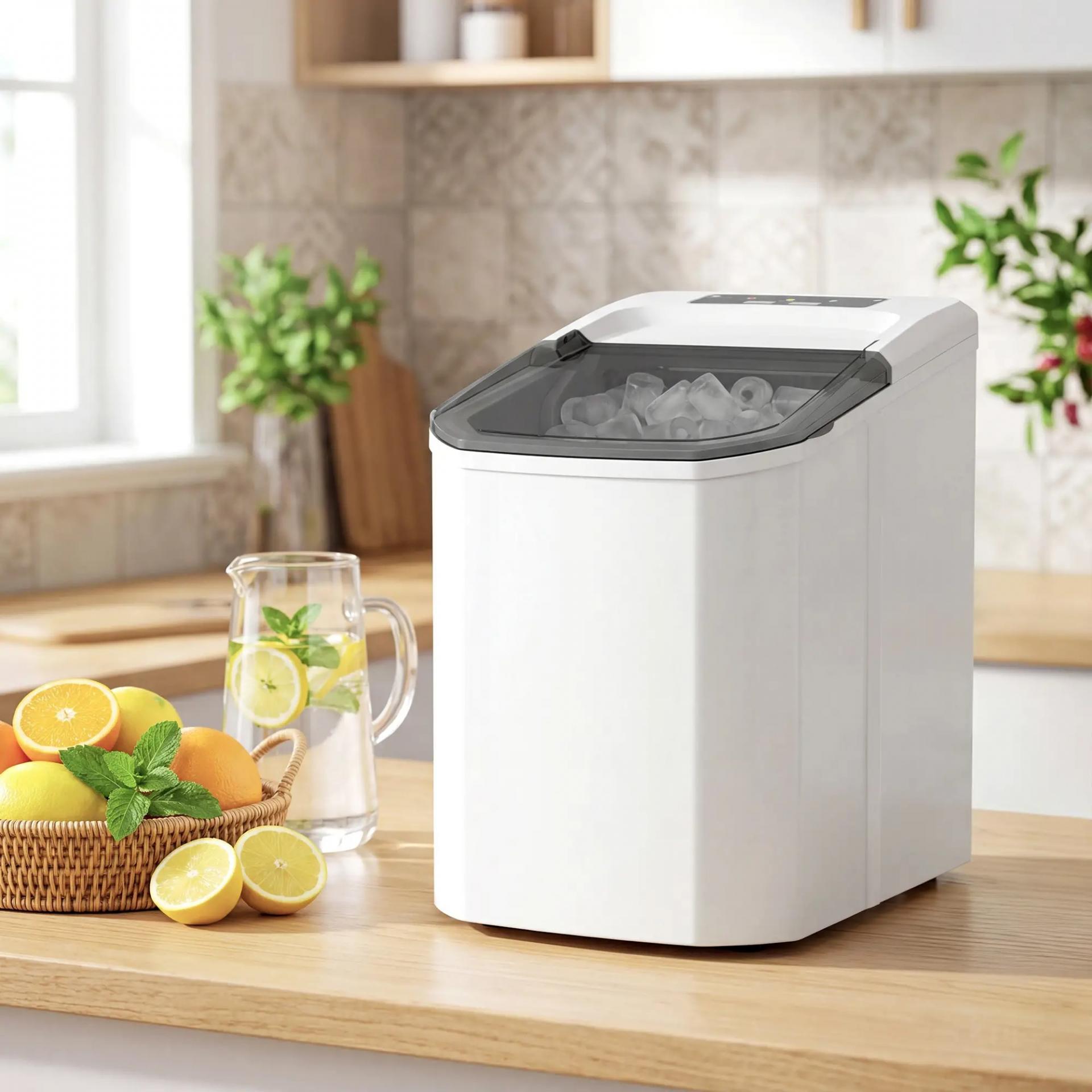 Máquina de Hielo Autolimpiable 12 kg/24H 9 Cubitos Listos en 7 Minutos 2 Tamaños de Hielo 1,5L Depósito Blanco