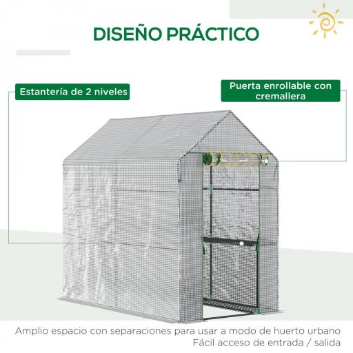 Invernadero de Jardín Vivero Casero con 4 Estantes Puerta Enrollable Cubierta de PE 140g/m² y Marco de Acero para Cultivos Plantas Macetas Flores 120x186x190 cm Blanco [4]