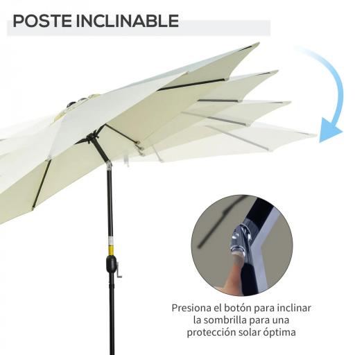 Sombrilla de Jardín Ø295x250 cm con Manivela Parasol Exterior con Mecanismo de Inclinación y Poste Desmontable Beige [2]