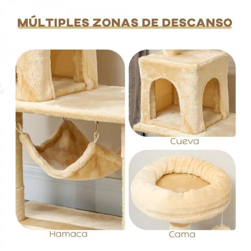 Árbol Rascador para Gatos Grande 70x40x152 cm Torre para Gatos con Múltiples Plataformas Cueva Hamaca Postes Beige [3]