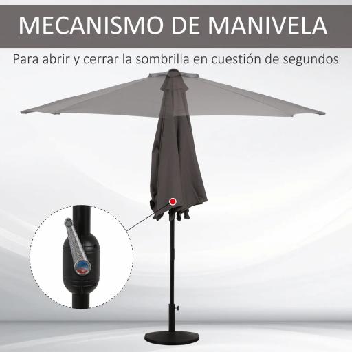 Sombrilla 269x138x236 cm Parasol de Jardín con Manivela y Forma Semicircular Tela Poliéster 180 g/m² para Exterior Terraza Patio Piscina Gris [2]