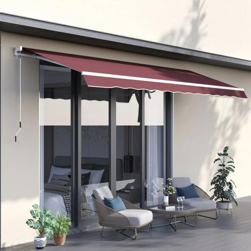 Toldo Retráctil Manual 3,5x2,5 m con Ángulo Ajustable Manivela Estructura de Aluminio y Protección UPF30+ Rojo Vino