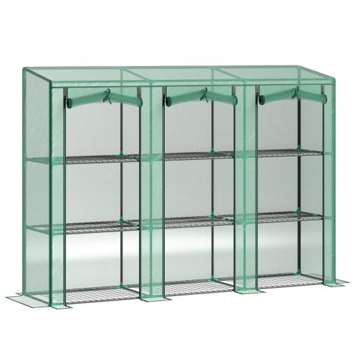 Invernadero de Exterior de 3 Niveles con Puerta Enrollable con Cremallera 9 Estantes Cubierta de PE 215x46x151cm Verde [9]