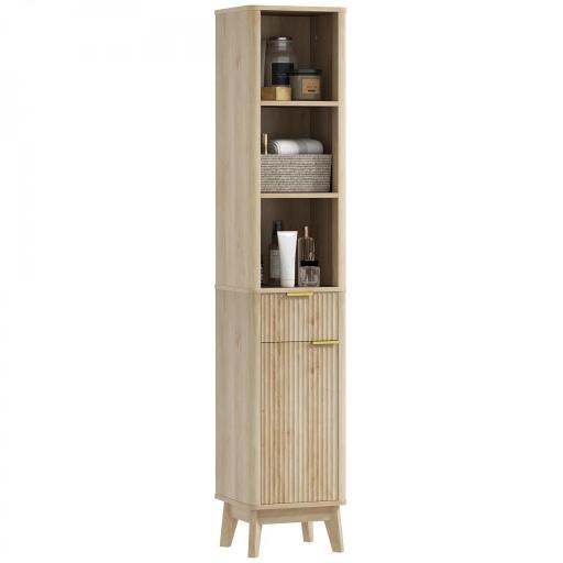 Columna Alta de Baño con Estantes y Cajón Diseño Compacto y Funcional para Espacios Reducidos 33x30x170 cm Tono Madera [9]