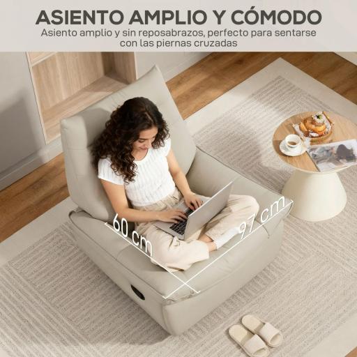 Sillón Relax Reclinable Giratorio Función Balancín Tapizado en PU Reposapiés Asiento Amplio Acolchado Grueso Crema [4]