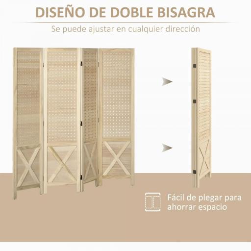Biombo de 4 Paneles con Pantalla de Privacidad Divisor de Habitación Plegable 152x1,7x144,5 cm Estilo Rústico Natural [7]
