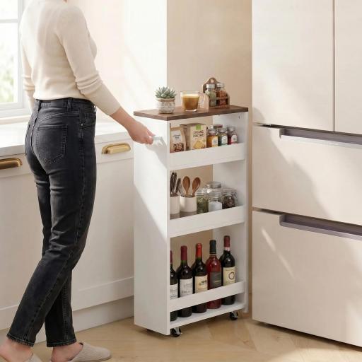 Carrito de Cocina Estrecho de 3 Niveles con Ruedas para Espacios Reducidos Comedor o Salón Blanco [2]