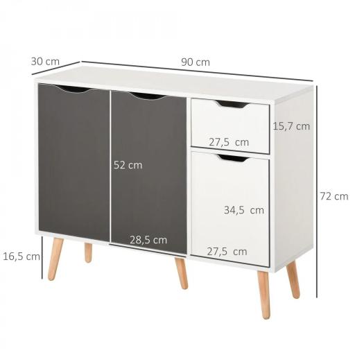 Aparador para Salón con 3 Puertas y Cajón Mueble Auxiliar para Salón Cocina Dormitorio 90x30x72 cm Blanco y Gris [1]