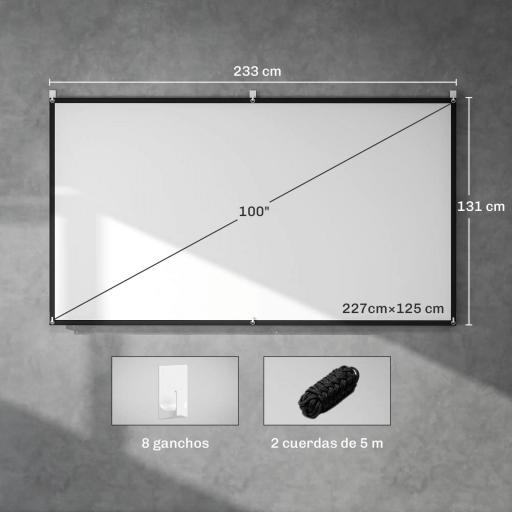 Pantalla de Proyección Manual 100 Pulgadas Formato 16:9 HD 4K/8K para Interior y Exterior Blanco [1]
