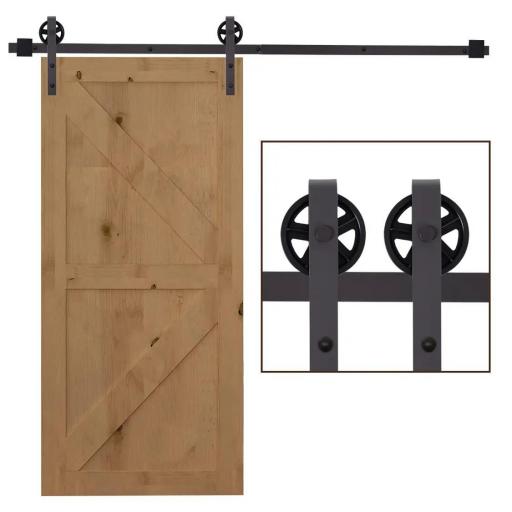 6FT/183cm Herraje para Puerta Corredera Kit de Puerta Corrediza de Madera con Guía de Suelo Riel de Acero al Carbono Café Oscuro [4]