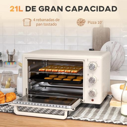 Horno Sobremesa de 21L 1400W Mini Horno Eléctrico Temporizador hasta 60min y Temperatura Regulable hasta 230℃ Crema [2]