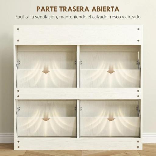 Zapatero Estrecho con 2 Cajones 4 Compartimentos Abatibles y Encimera para 8 Pares 98x19,2x95,3 cm Blanco Veteado [2]