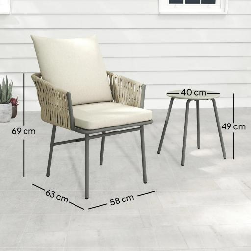 Conjunto de Muebles de Jardín de Ratán Sintético con 2 Sillas con Cojines Extraíbles y Mesa con Tablero de Metal Gris [1]