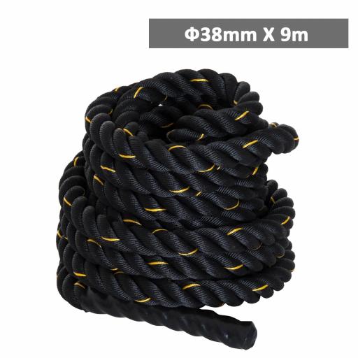 Cuerda de Batalla Ø38 mm Longitud 9 m Battle Rope Formación Battling Power Cuerda Ejercicio Fitness Deporte Poliéster Ultra Resistente Negro [1]