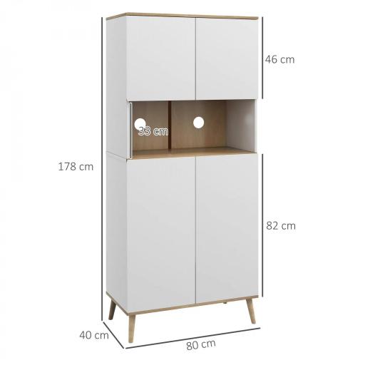 Alacena de Cocina con 4 Puertas Encimera para Microondas Estantes Ajustables Orificio de Cable y Patas de Madera Blanco [0]