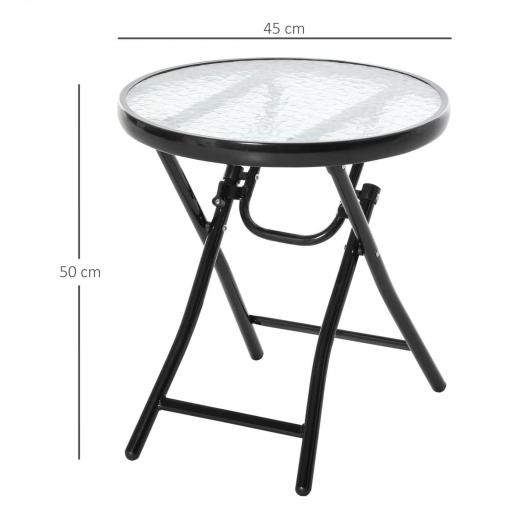 Mesa de Vidrio Redonda Plegable Mesa de Jardín con Hebilla de Seguridad Borde Cubierto de Metal Patio Interior y Exterior Ø45x50 cm Negro [1]