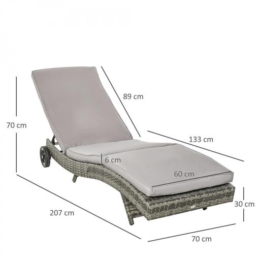 Tumbona de Jardín en Forma de S con 2 Ruedas Respaldo Ajustable en 5 Posiciones y Cojín Extraíble 207x70x70 cm Gris [1]