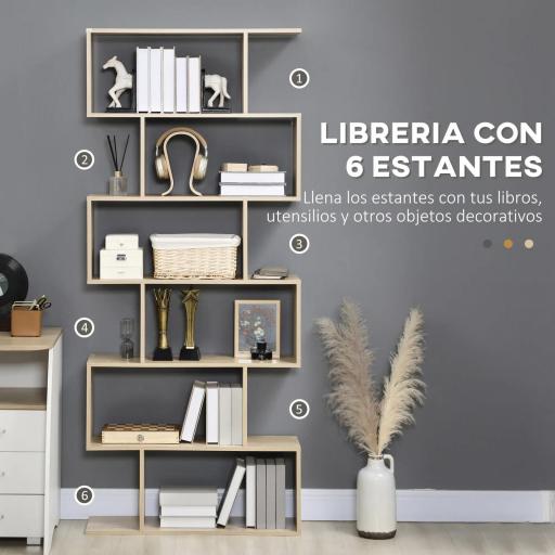 Estantería para Libros Moderna Librería con 6 Estantes para Comedor Salón Estudio 80x23x192 cm Roble [2]