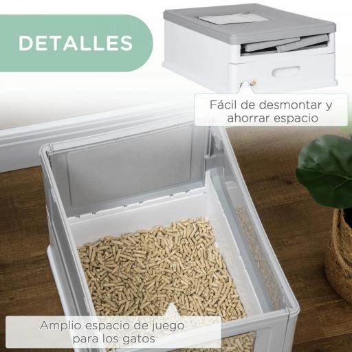Arenero Cubierto para Gatos Desmontable con Entrada Frontal y Salida Superior con Pala 47,5x35,5x36,7 cm Gris y Blanco [2]