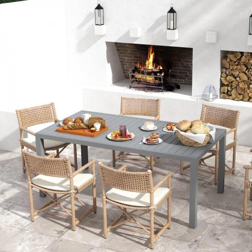 Mesa de Comedor Exterior Mesa de Terraza para 6 -8 Personas con Marco de Aluminio 180/240x94x73 cm Gris Oscuro [2]
