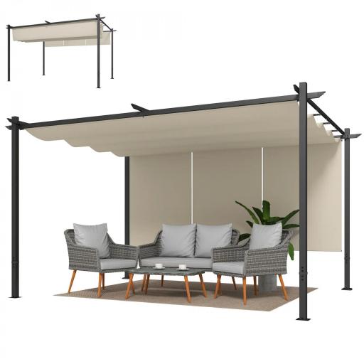 Pérgola de Jardín 4x3 m con Techo Retráctil 3 Laterales Enrollables UPF30+ Cenador de Jardín para Patio Exterior Beige [9]