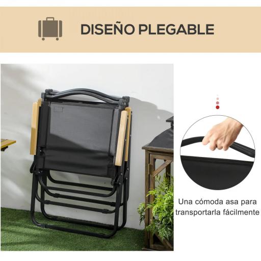 Set 2 Sillas de Jardín Plegables con Reposabrazos Sillas para Camping y Playa en Tela Oxford y Acero 54x59x78 cm Negro [4]