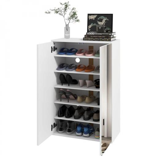 Mueble Zapatero con Espejo para 18 Pares de Zapatos con 5 Estantes Ajustables para Recibidor 60x32x95 cm Blanco [9]