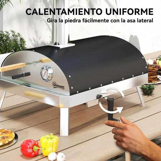 Mini Horno de Pizza de Leña con Piedra Refractaria Termómetro y Bandeja Giratoria para Jardín Terraza o Camping [5]