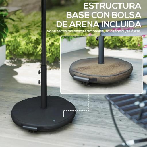 Sombrilla Terraza Exterior 3x3m con Base Bolsa de Arena Manivela Inclinación Costillas Retráctiles Gris Oscuro [2]