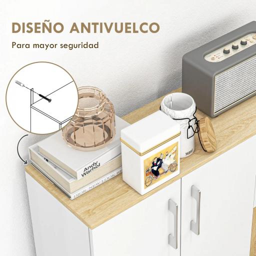 Aparador de Cocina con 2 Cajones 2 Armarios y Estantes Ajustables para Comedor 90x30x75,5 cm Blanco y Natural [4]