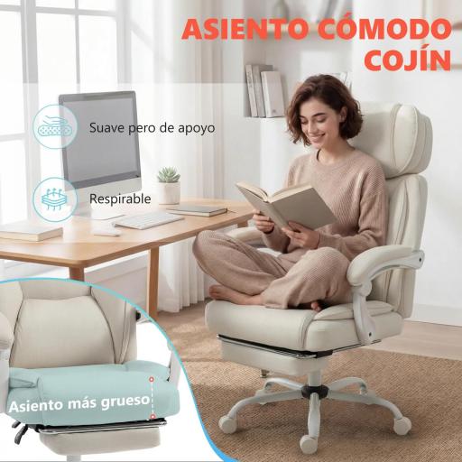  Silla de Escritorio Reclinable con Masaje Vibratorio de 6 Puntos Calor Lumbar Reposacabezas Ajustable Reposapiés Crema [4]