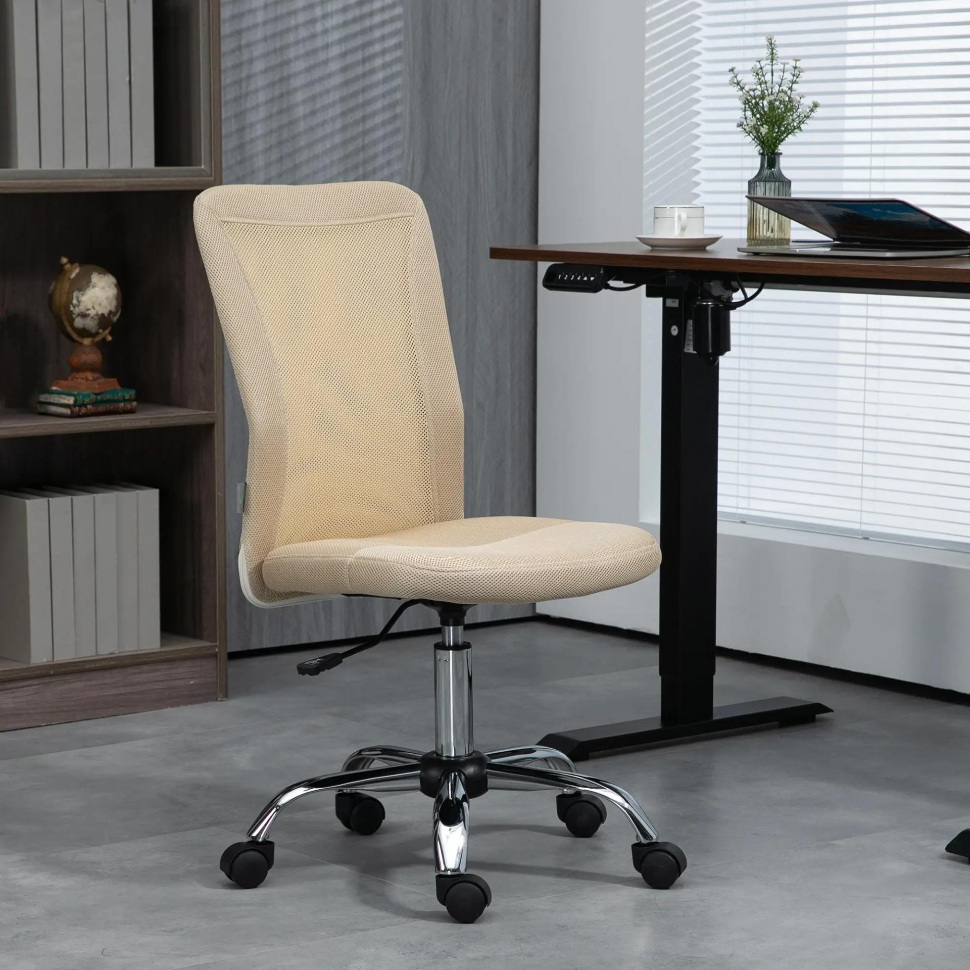 Silla de Escritorio Giratoria sin Brazos Silla de Malla con Altura Ajustable Carga 100 kg 43x56x90-100 cm Beige