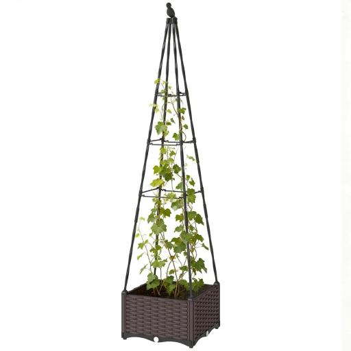 Jardinera con Enrejado Metálico para Plantas Trepadoras Maceta de PP con Orificios de Drenaje y Tapones 40x40x175 cm [8]