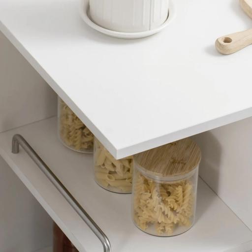 Carrito de Cocina Verdulero con 1 Cajón Puerta de Vidrio y Estantes Carro Auxiliar con Ruedas 65x39x80 cm Natural [8]