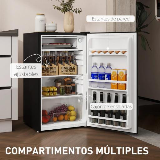 Nevera Pequeña con Congelador 91L Silenciosa Puerta Reversible Temperatura Regulable y Estantes Ajustables Negro [5]