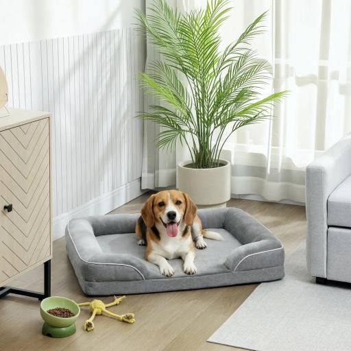 Cama para Perros Medianos Cama para Gatos con Base Antideslizante Funda Extraíble y Lavable 91,5x68,5x16,5 cm Gris
