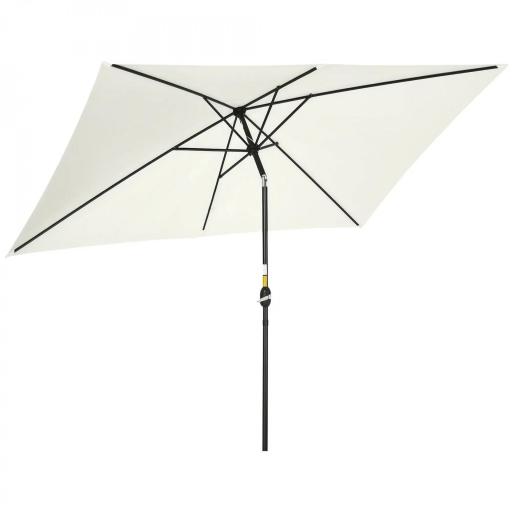 Sombrilla de Aluminio 200x300x253 cm Parasol Rectangular de Jardín Inclinable con Manivela y Poste Desmontable Crema [7]