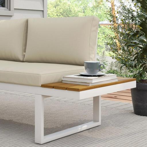 Juego de Muebles de Terraza Incluye 2 Sofás Dobles 1 Sofá Esquinero Reclinable y Mesa de Centro con Cojines Crema [7]