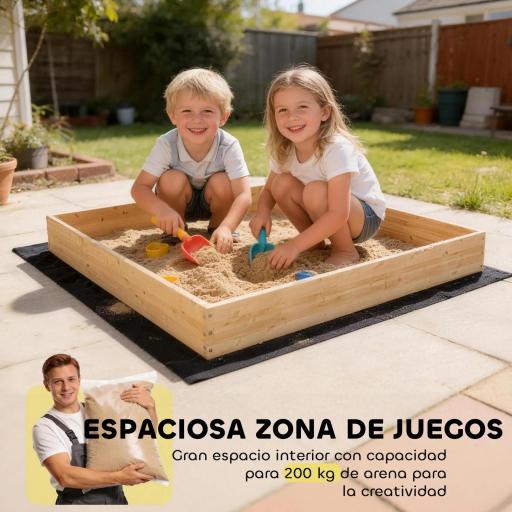 Arenero para Niños de Madera con Excavadora Arenero Infantil con Asiento Giratorio 360° y Forro 184x90x56 cm Natural [3]