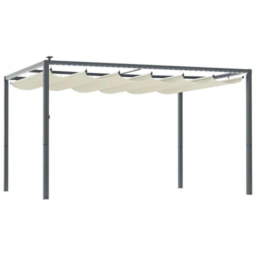 Pérgola de Aluminio 4x3 m Gazebo con Luces LED Solares y Techo Retráctil para Jardín Crema [8]