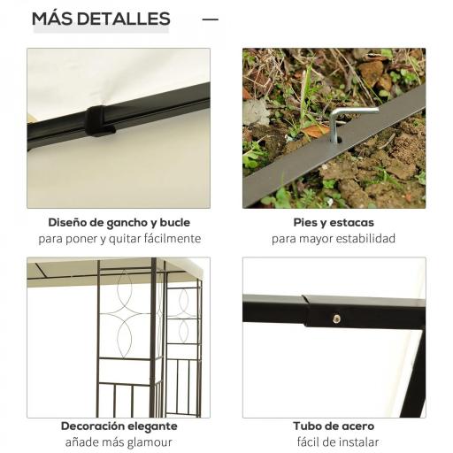 Cenador de Jardín 4x3m con Doble Techo Estructura de Acero Anti-UV para Exterior Patio Terraza Blanco Crema [5]
