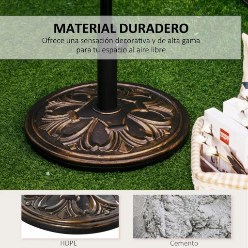 Soporte para Parasol Redondo de HDPE y Cemento Peso 13 kg para Poste de Paraguas de Ø35/38/48 mm Ø48x34 cm Bronce [6]