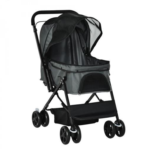 Carrito para Perros Plegable con Mango Reversible Ventana de Malla Cesta de Almacenamiento 76,5x52x95 cm Gris [9]
