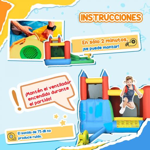Castillo Inflable para Niños +3 Años con Tobogán Trampolín Piscina y Bolsa de Transporte 330x245x215 cm Multicolor [1]