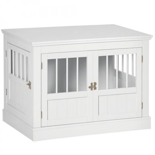 Jaula para Perros Pequeños Mesa Auxiliar Moderna con 3 Puertas Francés con Cierre Magnético 78x53x59,3 cm Blanco [9]