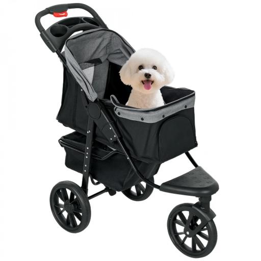 Carrito para Perros con 3 Ruedas Ventanas de Malla Cesta de Almacenaje y Correas de Seguridad 109,5x57,5x106,5 cm Gris [9]