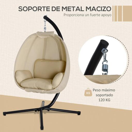 Silla Colgante Huevo con Soporte con Cesta Plegable Cojín para Interior o Exterior Carga 120 kg Caqui [4]